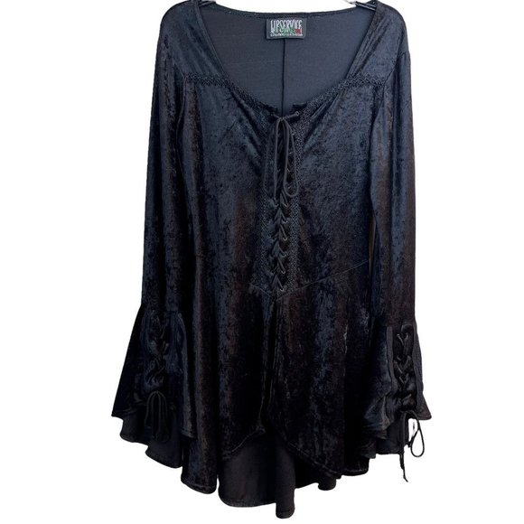 Lip Service Dresses & Skirts - Lip Service Womens Velvet Dress Black Stretch Lace Up Bell Sleeve Lace Vintage L